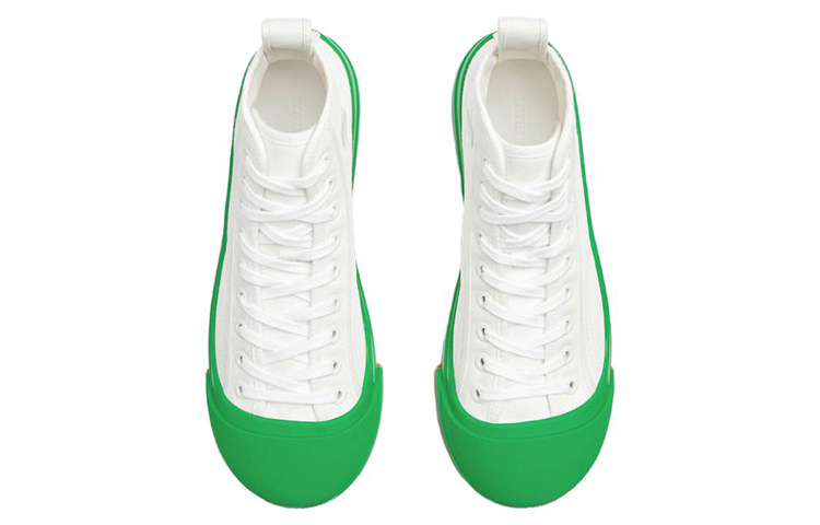Bottega Veneta Fashion Round Toe Lace-Up Mid-Top Sneakers 'White Green' 圖 2