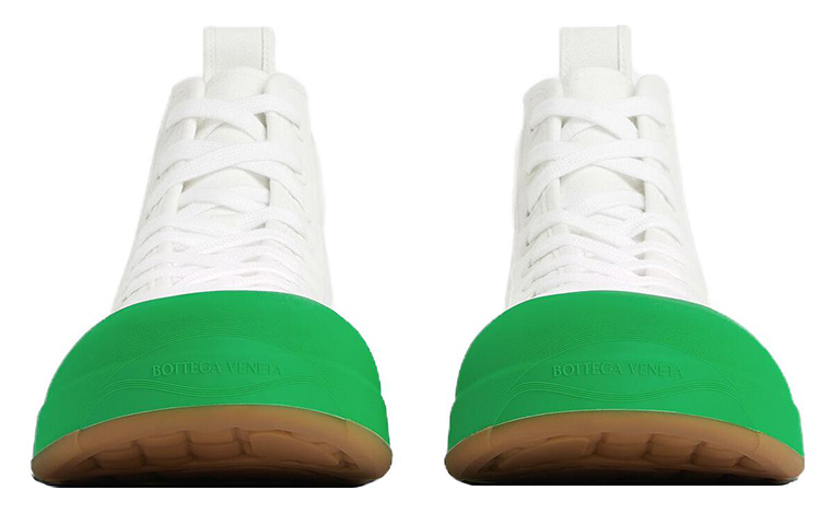 Bottega Veneta Fashion Round Toe Lace-Up Mid-Top Sneakers 'White Green' 圖 3
