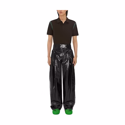 Bottega Veneta FW21 Black Short Sleeve Cotton Polo with Stitching 686502V1QU02113