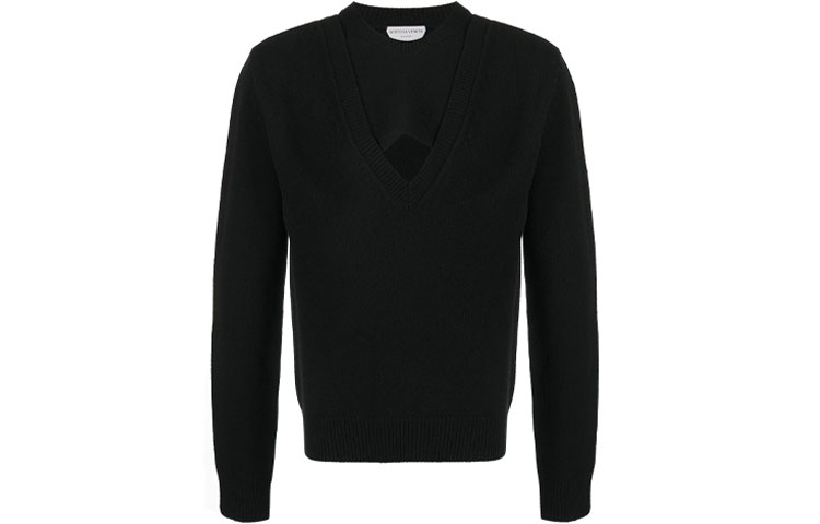 Bottega Veneta FW21 Black Wool Sweater with Cut-Out Detailing 641083V07M01000