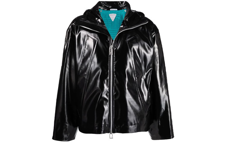 Bottega Veneta FW21 Glossy Faux Leather Hooded Jacket Black Men’s 671290V1IA01000