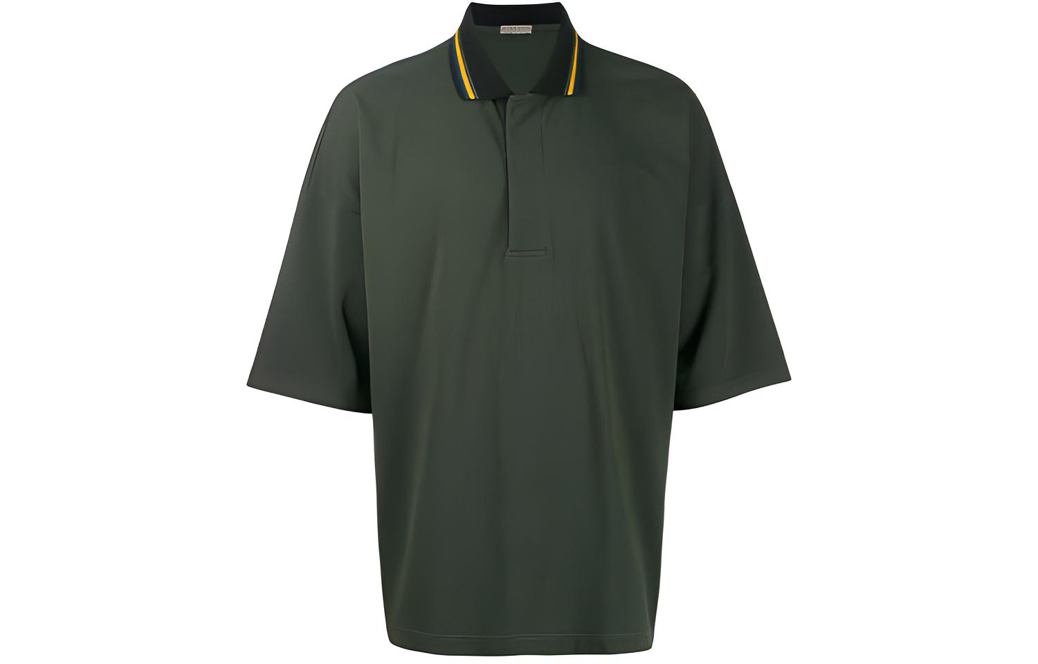 Bottega Veneta FW21 Solid Stripe Polo Shirt Olive Green 563351VOKG0