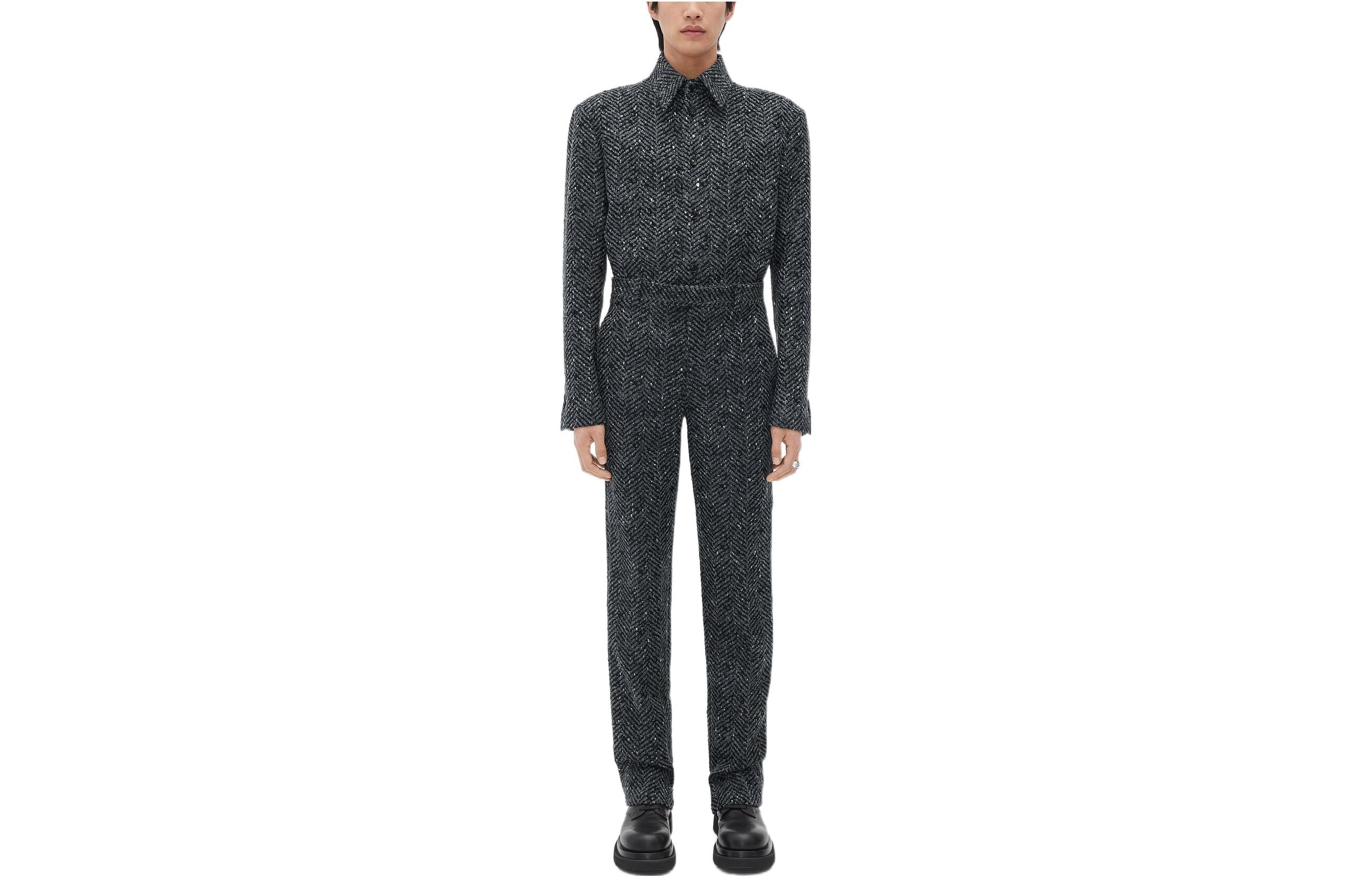 Bottega Veneta FW22  Black Grey High-Waisted Straight-Leg Casual Pants 716952V2IU01063