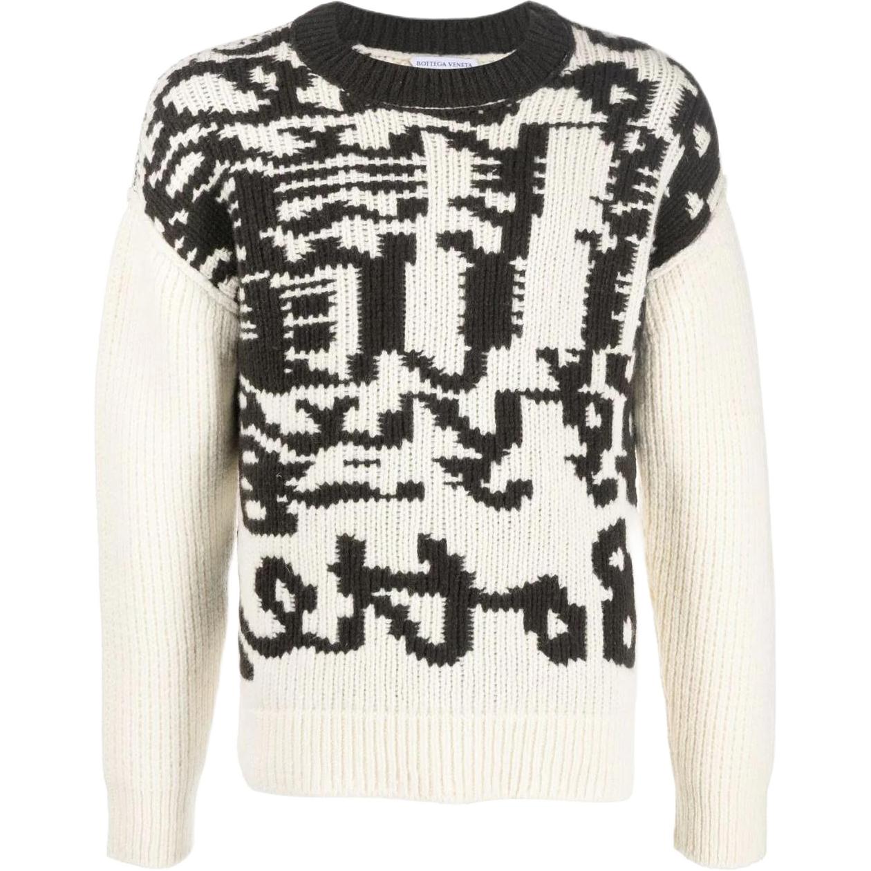 Bottega Veneta FW22 Abstract Jacquard Wool Sweater Off-White 704583V24O02200