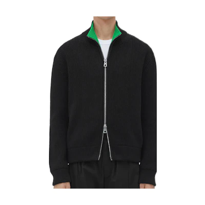 Bottega Veneta FW22 Black Ribbed Zip-Up Knitted Sweater 731748V2MQ01000