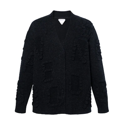 Bottega Veneta FW22 Black Wool V-Neck Sweater with Jacquard Logo 707881V26T0-1280
