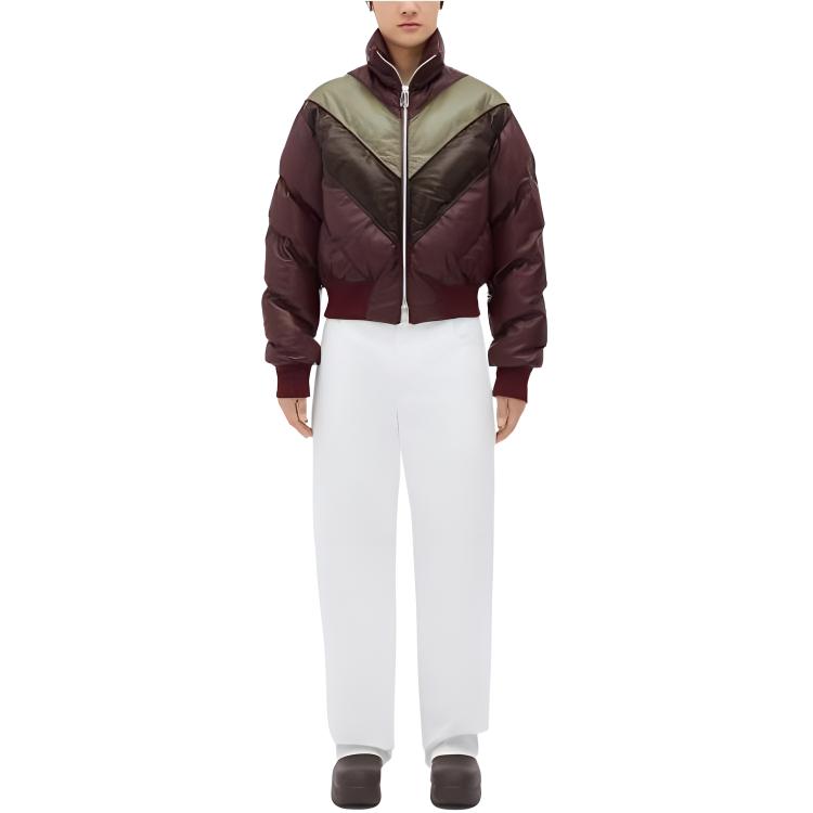 Bottega Veneta FW22 Colorblock High-Neck Jacket Burgundy Menswear 713900V23U01365