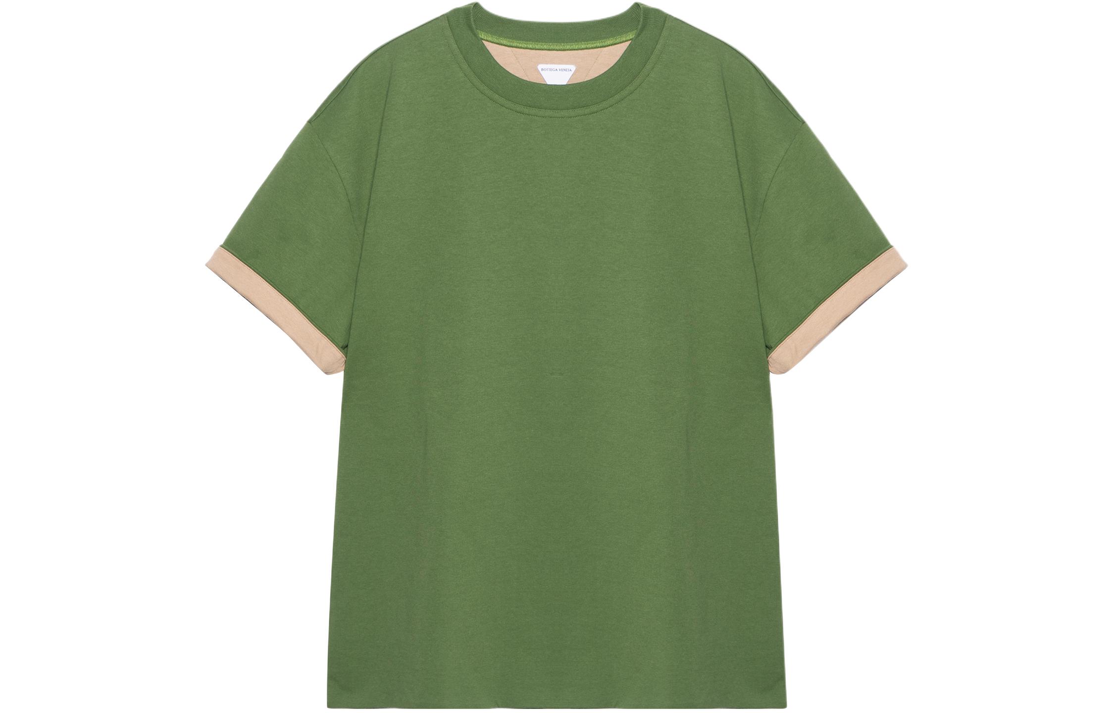 Bottega Veneta FW22 Green Colorblock Drop Shoulder Crew Neck Tee 661788V16E03081
