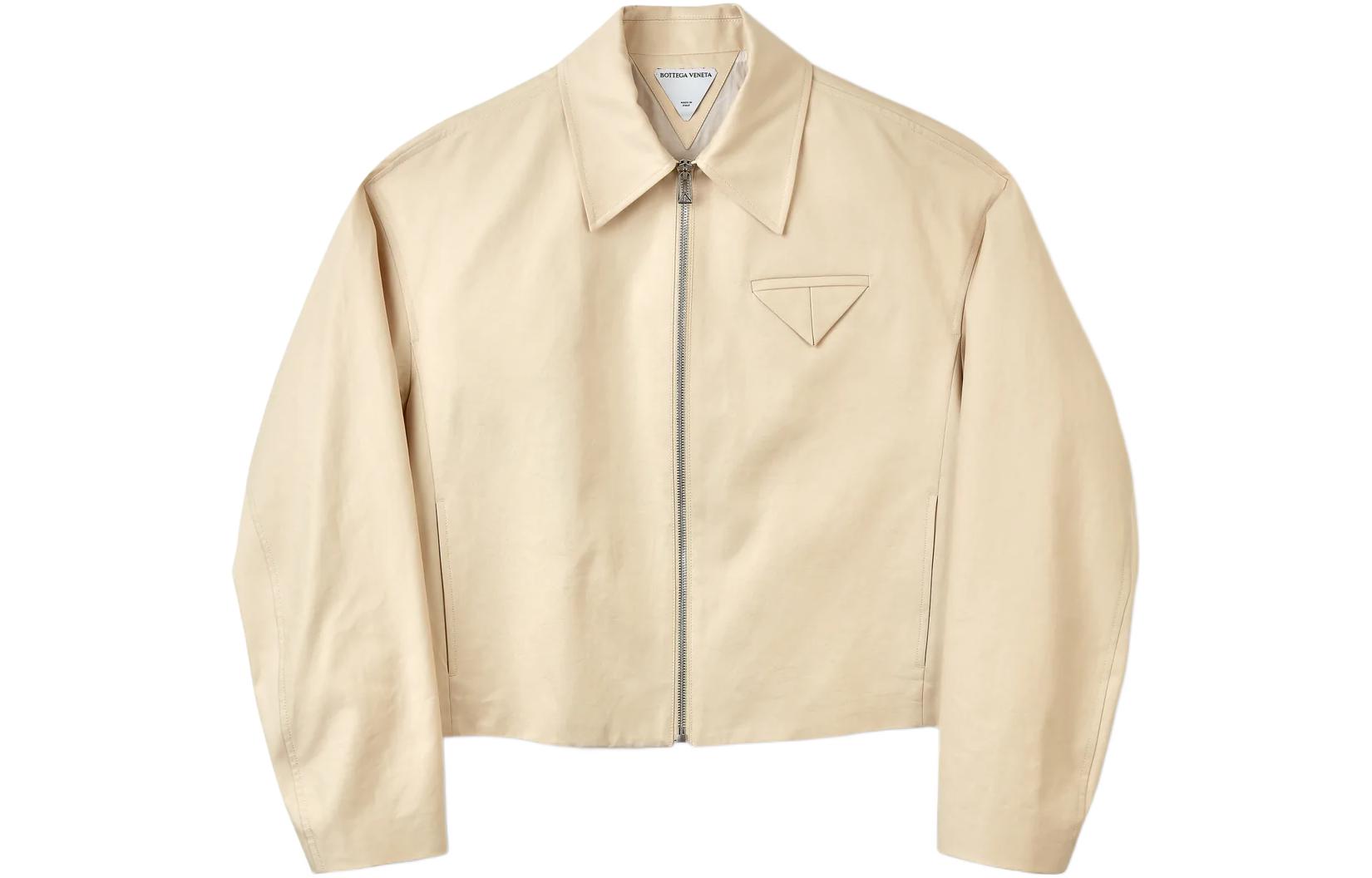 Bottega Veneta FW22 Solid Beige Zip-Up Collared Jacket 646907V1J109028