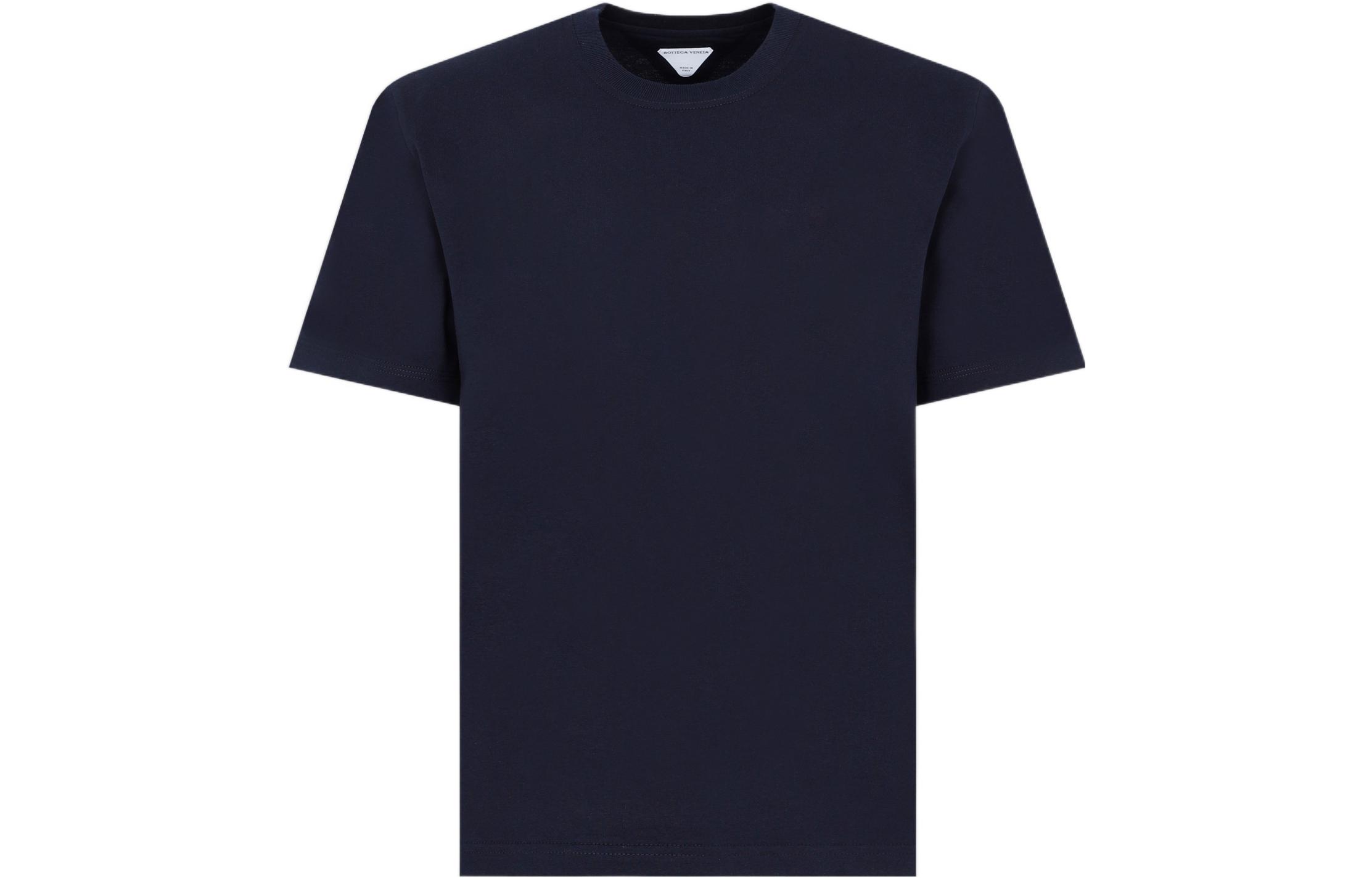 Bottega Veneta FW22 Solid Navy Blue Crewneck Cotton T-Shirt 649055VF1U04140