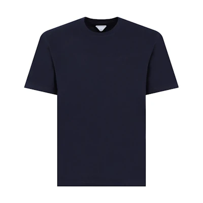 Bottega Veneta FW22 Solid Navy Blue Crewneck Cotton T-Shirt 649055VF1U04140
