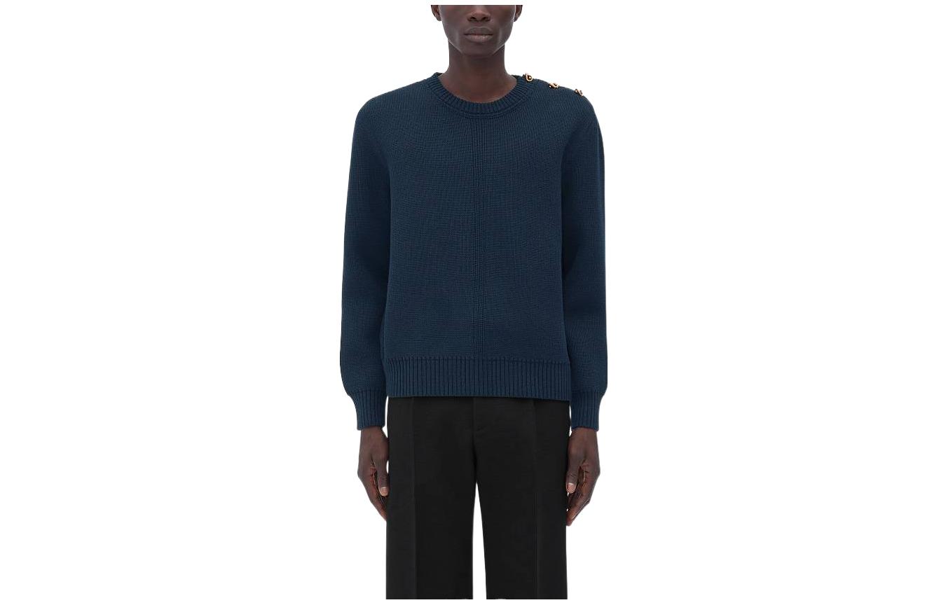 Bottega Veneta FW22 Solid Navy Crewneck Knit Sweater 730596V2M504246