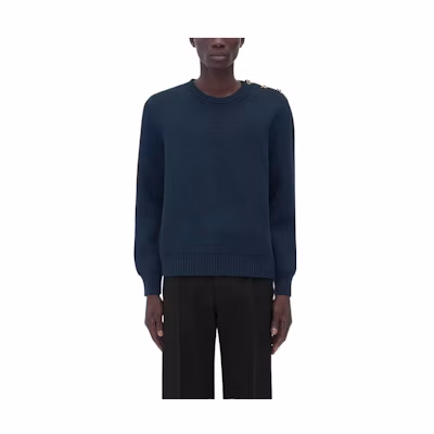 Bottega Veneta FW22 Solid Navy Crewneck Knit Sweater 730596V2M504246