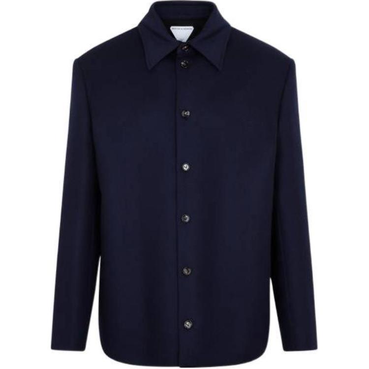 Bottega Veneta FW22 Solid Single-Breasted Collar Shirt Jacket Men Blue 716972V2CA04140
