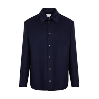 Bottega Veneta FW22 Solid Single-Breasted Collar Shirt Jacket Men Blue 716972V2CA04140