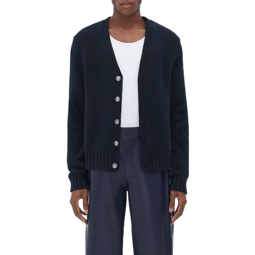 Bottega Veneta FW22 Solid V-Neck Cardigan Deep Blue 730884V2EJ04246