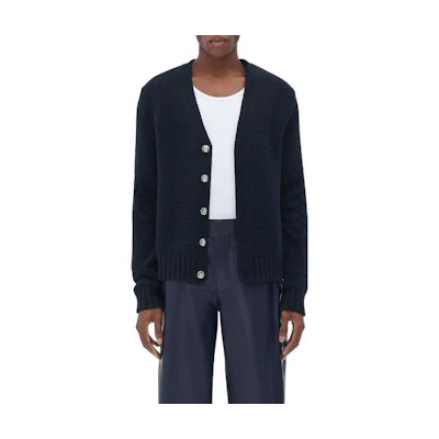 Bottega Veneta FW22 Solid V-Neck Cardigan Deep Blue 730884V2EJ04246