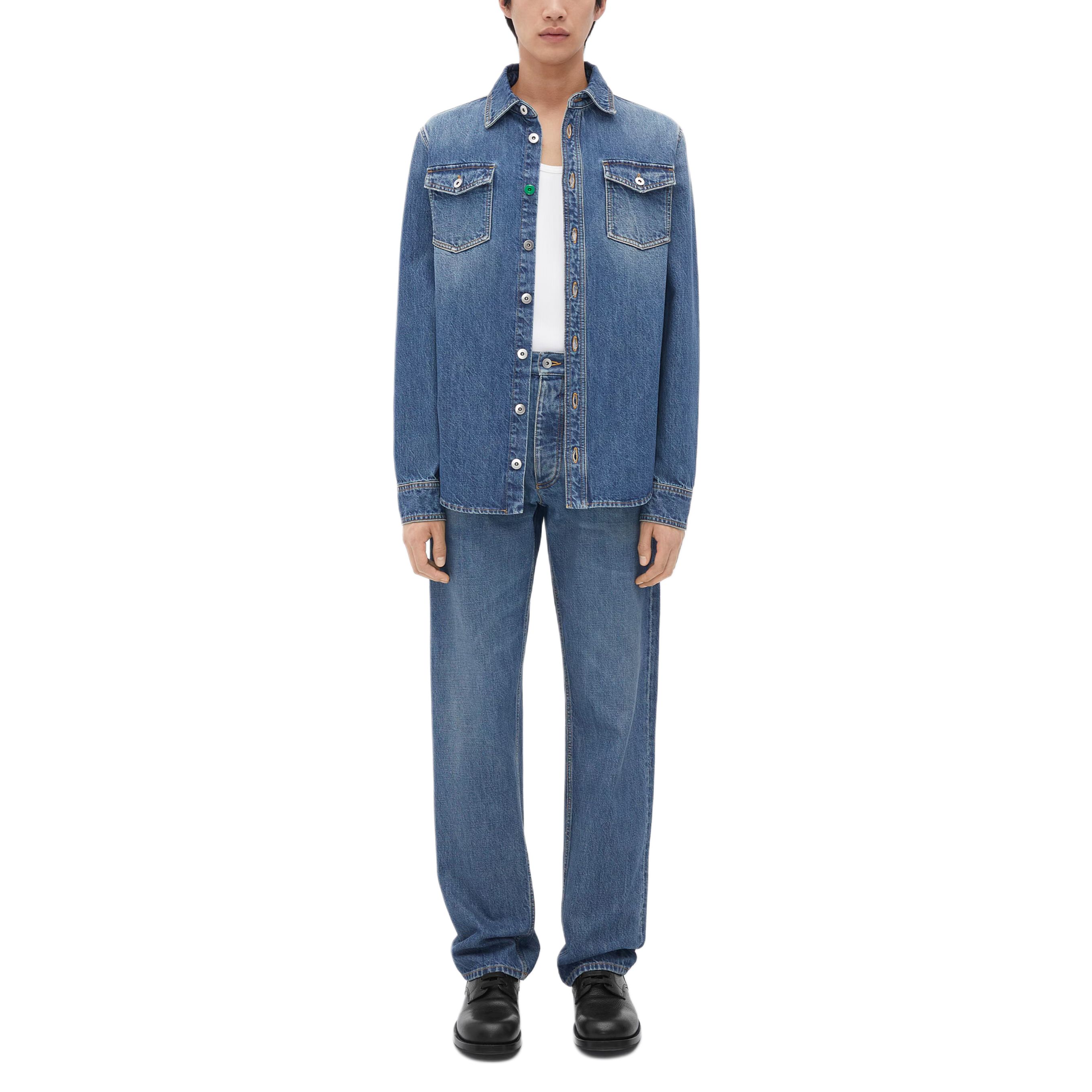 Bottega Veneta FW22 Washed Multi-Pocket Denim Jacket Blue 711346V2EN04715