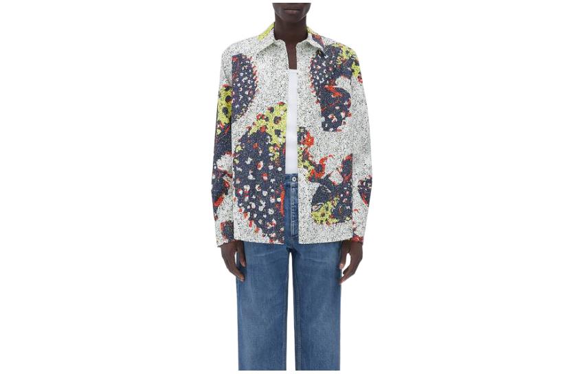 Bottega Veneta FW22 White Collared Long Sleeve Shirt Multicolored Print 716881V2FV04101