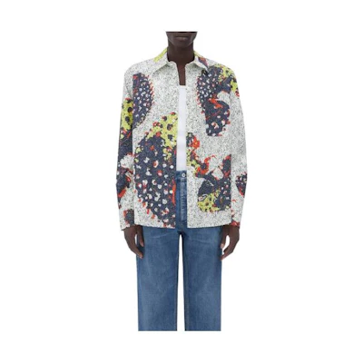 Bottega Veneta FW22 White Collared Long Sleeve Shirt Multicolored Print 716881V2FV04101