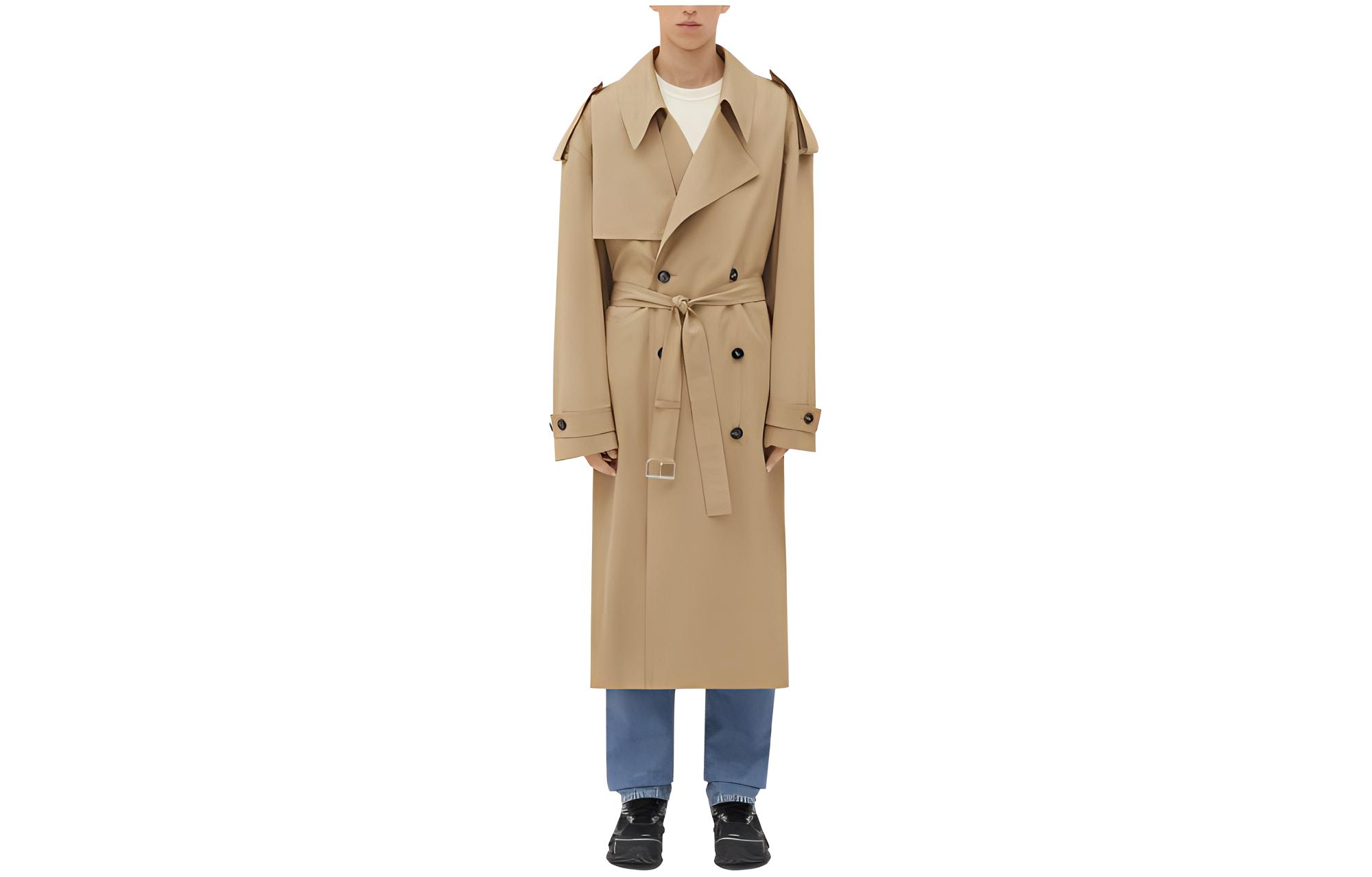 Bottega Veneta FW23  Cotton Trench Coat Double-Breasted Khaki Long Coat 749968VA5Y09733