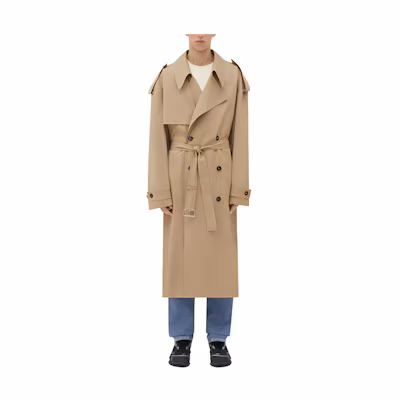 Bottega Veneta FW23 Cotton Trench Coat Double-Breasted Khaki Long Coat 749968VA5Y09733