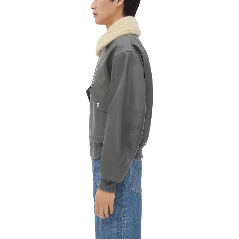 Purchase Bottega Veneta FW23 灰色皮革夾克外套附拉鍊與側口袋 723184V2JI01270