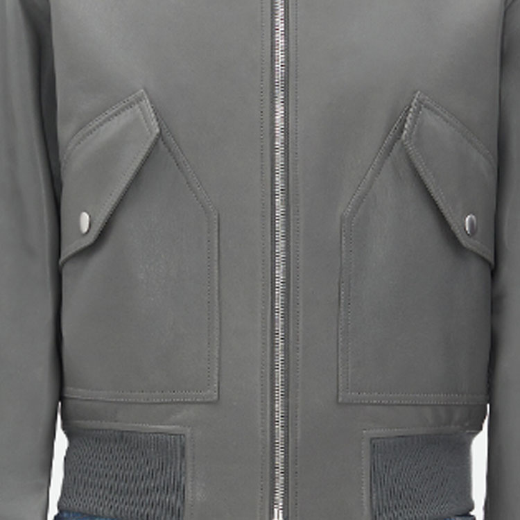 Sizing Bottega Veneta FW23 灰色皮革夾克外套附拉鍊與側口袋 723184V2JI01270