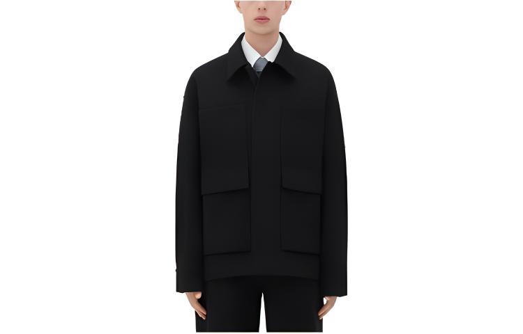 Bottega Veneta FW23 Black Solid Pocket Long-Sleeve Casual Jacket 771418V3PS01112