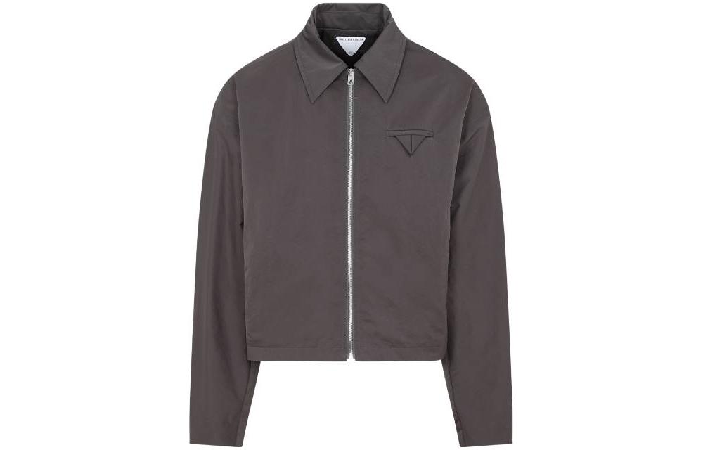 Bottega Veneta FW23 Grey Logo Accent Collared Long Sleeve Jacket 646907VF4K01422