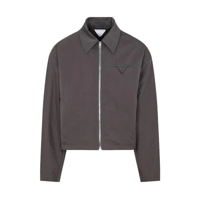 Bottega Veneta FW23 Grey Logo Accent Collared Long Sleeve Jacket 646907VF4K01422