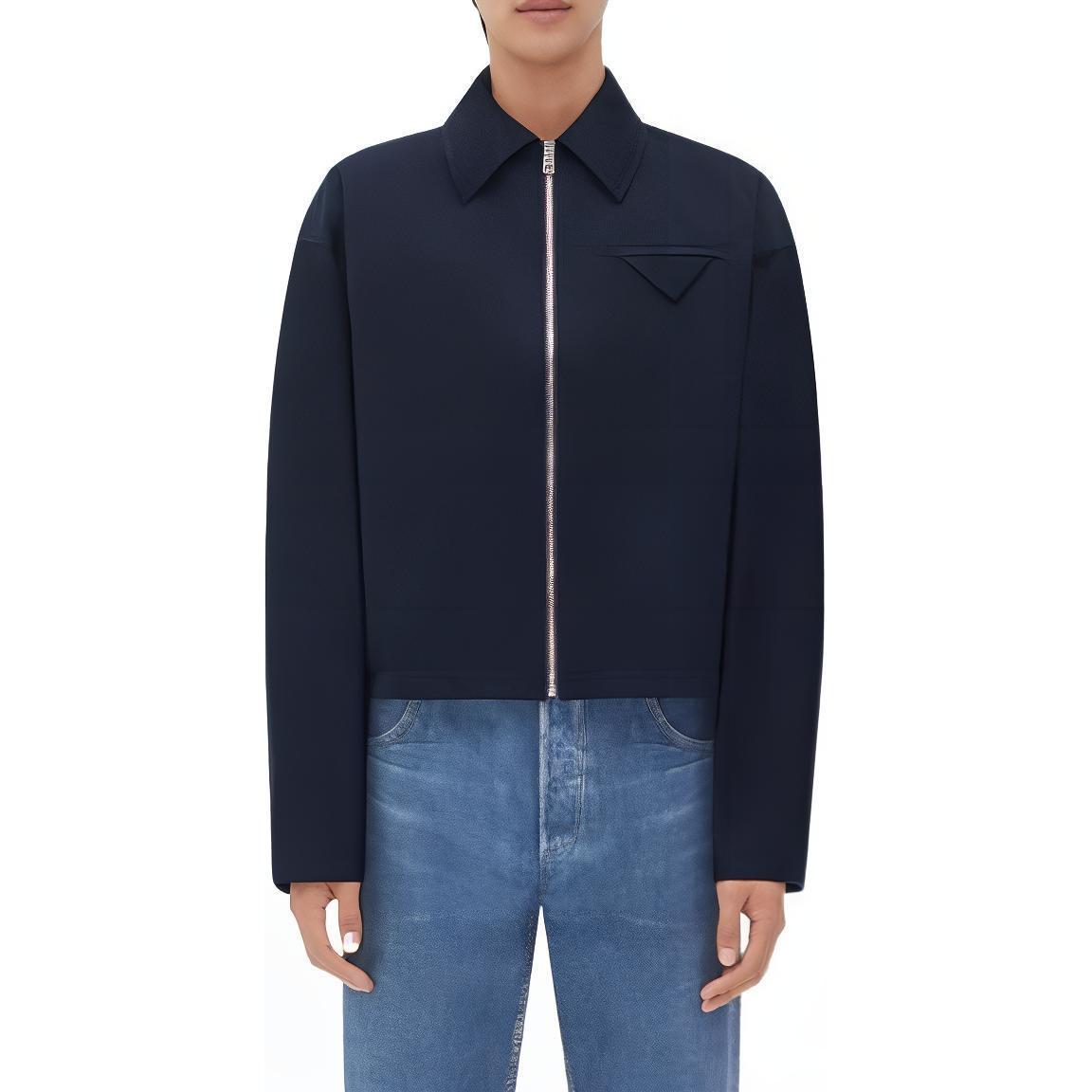 Bottega Veneta FW23 Navy Blue Solid Triangle Logo Casual Jacket 646907VF4K04030