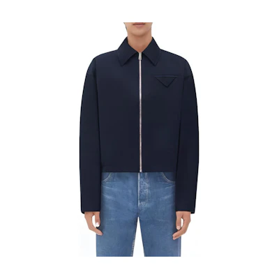 Bottega Veneta FW23 Navy Blue Solid Triangle Logo Casual Jacket 646907VF4K04030