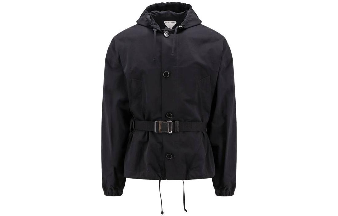 Bottega Veneta FW23 Solid Color Hooded Belted Jacket Black 746396VF4K01000