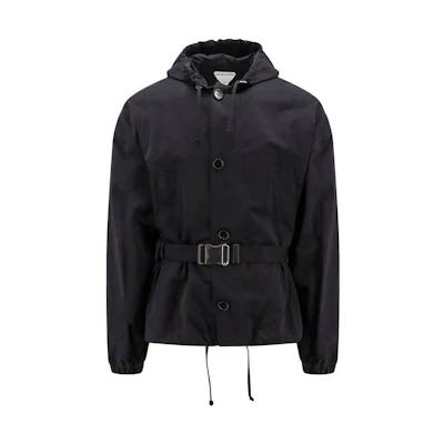 Bottega Veneta FW23 Solid Color Hooded Belted Jacket Black 746396VF4K01000