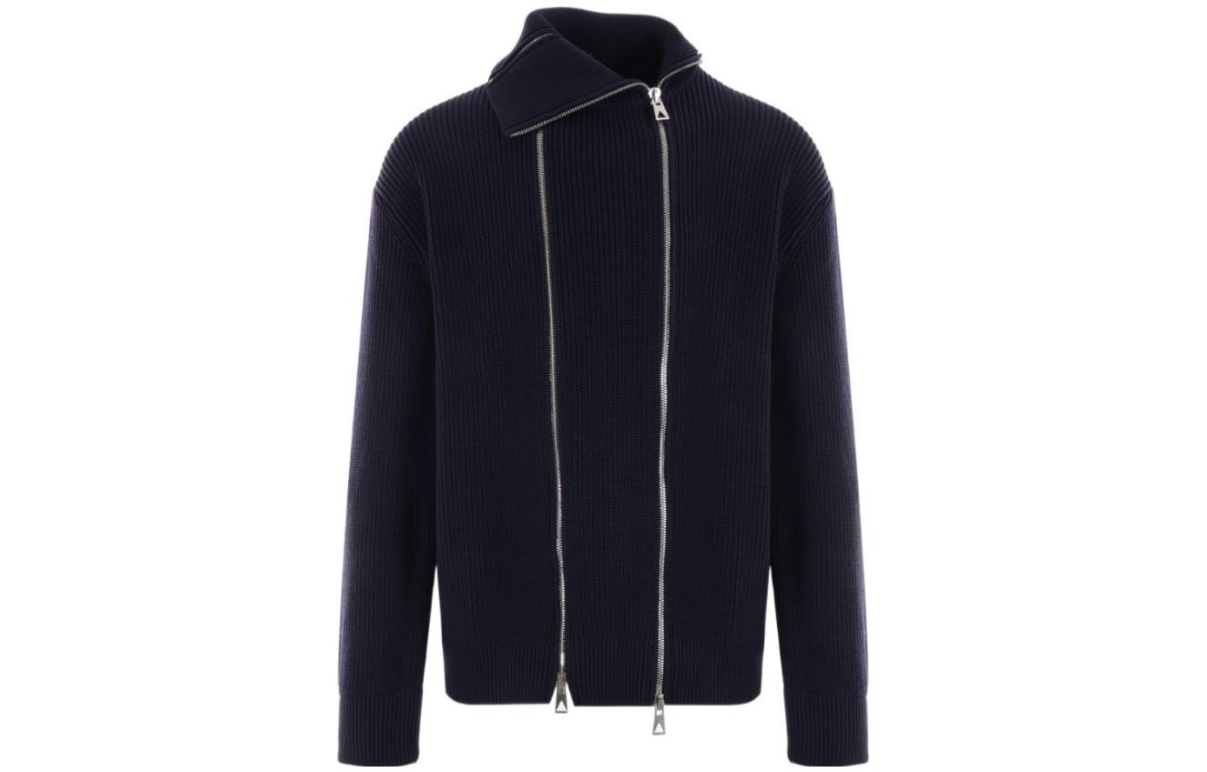 Bottega Veneta FW23 Solid High-Neck Double-Zip Knit Sweater Blue 772557V2MQ04121