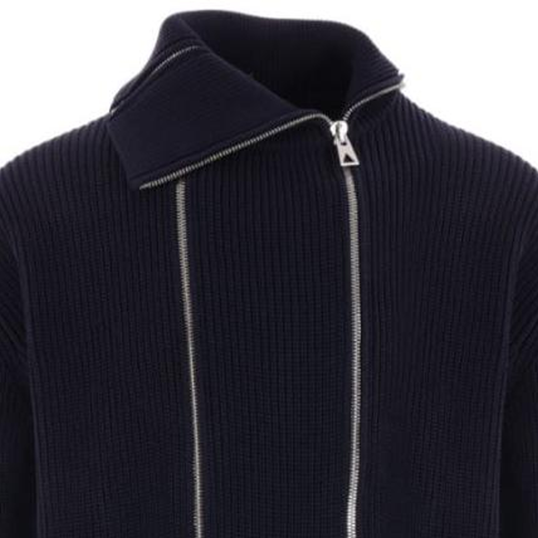 Shop 보테가 베네타 FW23 솔리드 하이넥 더블 지퍼 니트 스웨터 블루 772557V2MQ04121