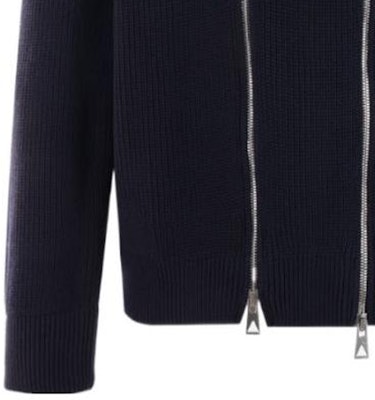 보테가 베네타 FW23 솔리드 하이넥 더블 지퍼 니트 스웨터 블루 772557V2MQ04121 Details for 보테가 베네타 FW23 솔리드 하이넥 더블 지퍼 니트 스웨터 블루 772557V2MQ04121