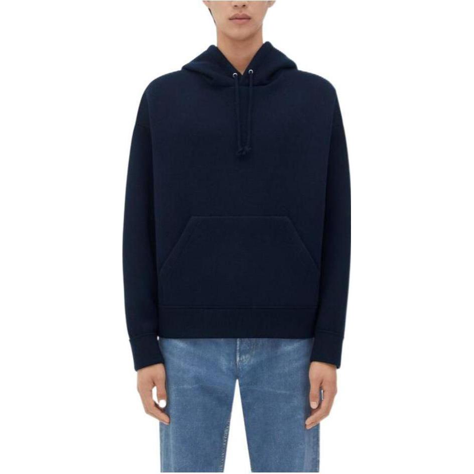 Bottega Veneta FW23 Solid Navy Blue Drawstring Hoodie Casual Wear 753828V33N04121