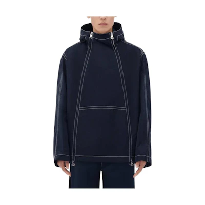 Bottega Veneta FW23 Stitch Double-Zip Hoodie Jacket Navy Blue 773098VF4K04121