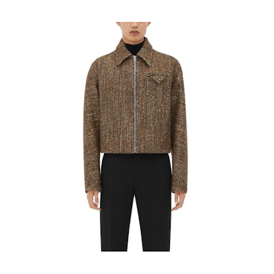Bottega Veneta FW23 Textured Speckled Zip-Up Jacket Rust Brown 646907V3FG02199