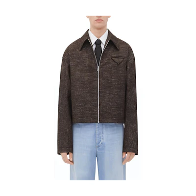 Bottega Veneta FW23 Textured Zip-Up Collared Jacket Brown Men’s 646907V3OM01165