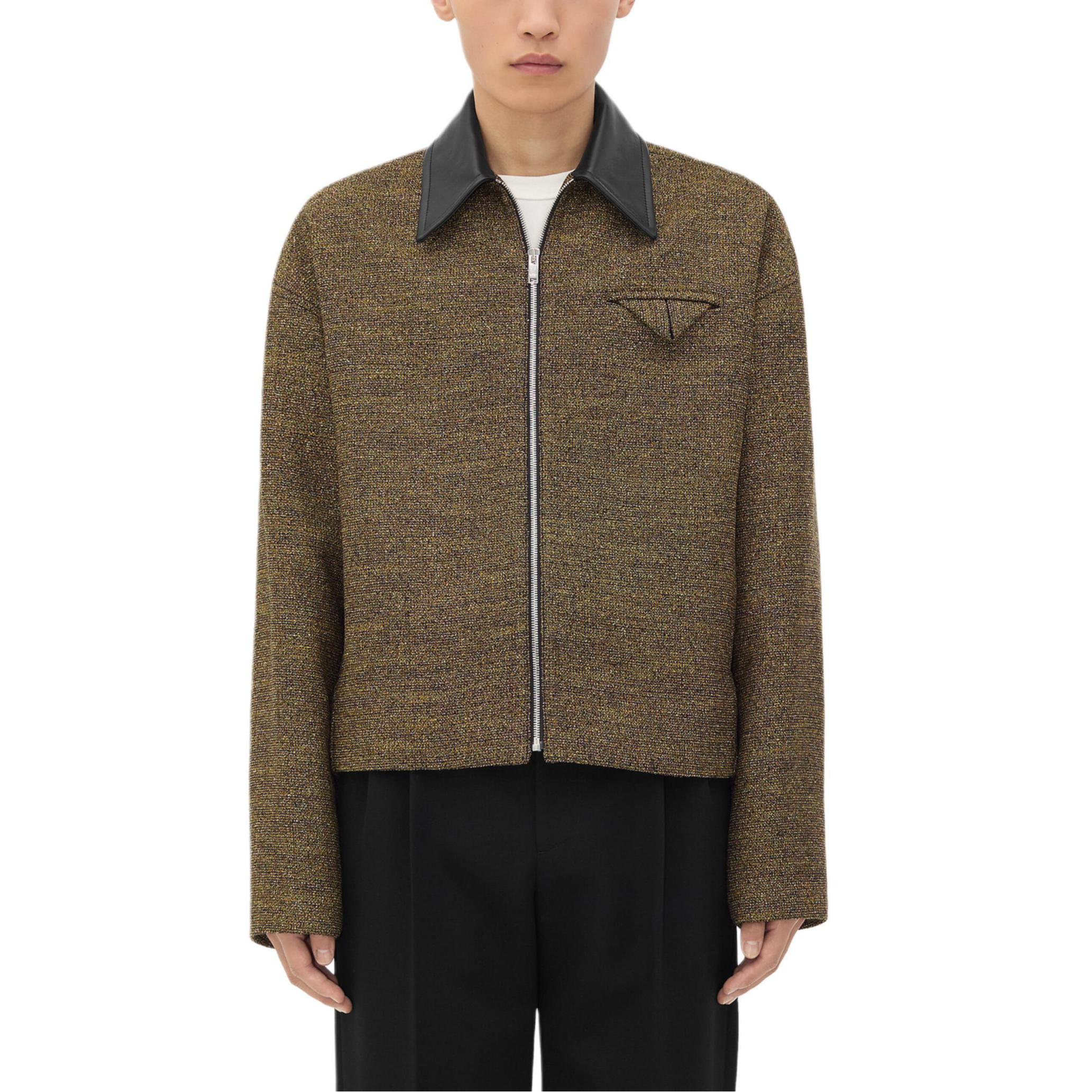 Bottega Veneta FW24 Zip-Up Collared Long-Sleeve Jacket Men’s Linen Color 810404V4M707278