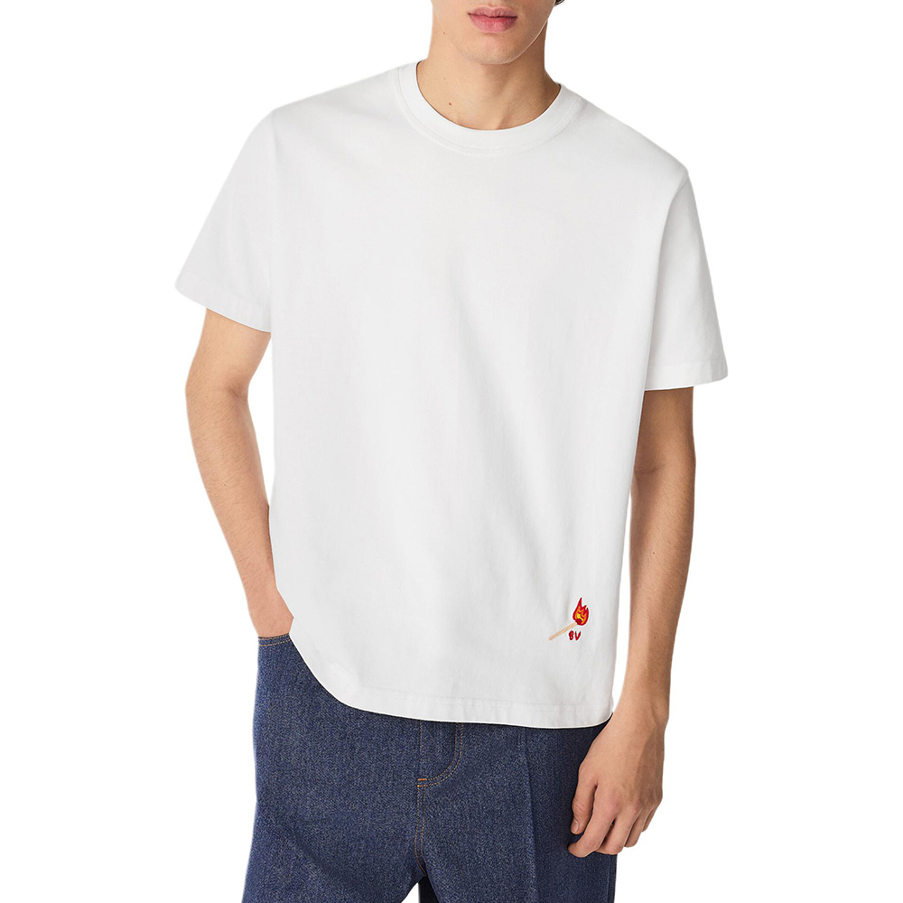 Bottega Veneta FW25 White Cotton Knit Embroidered T-Shirt 825172V4N509000