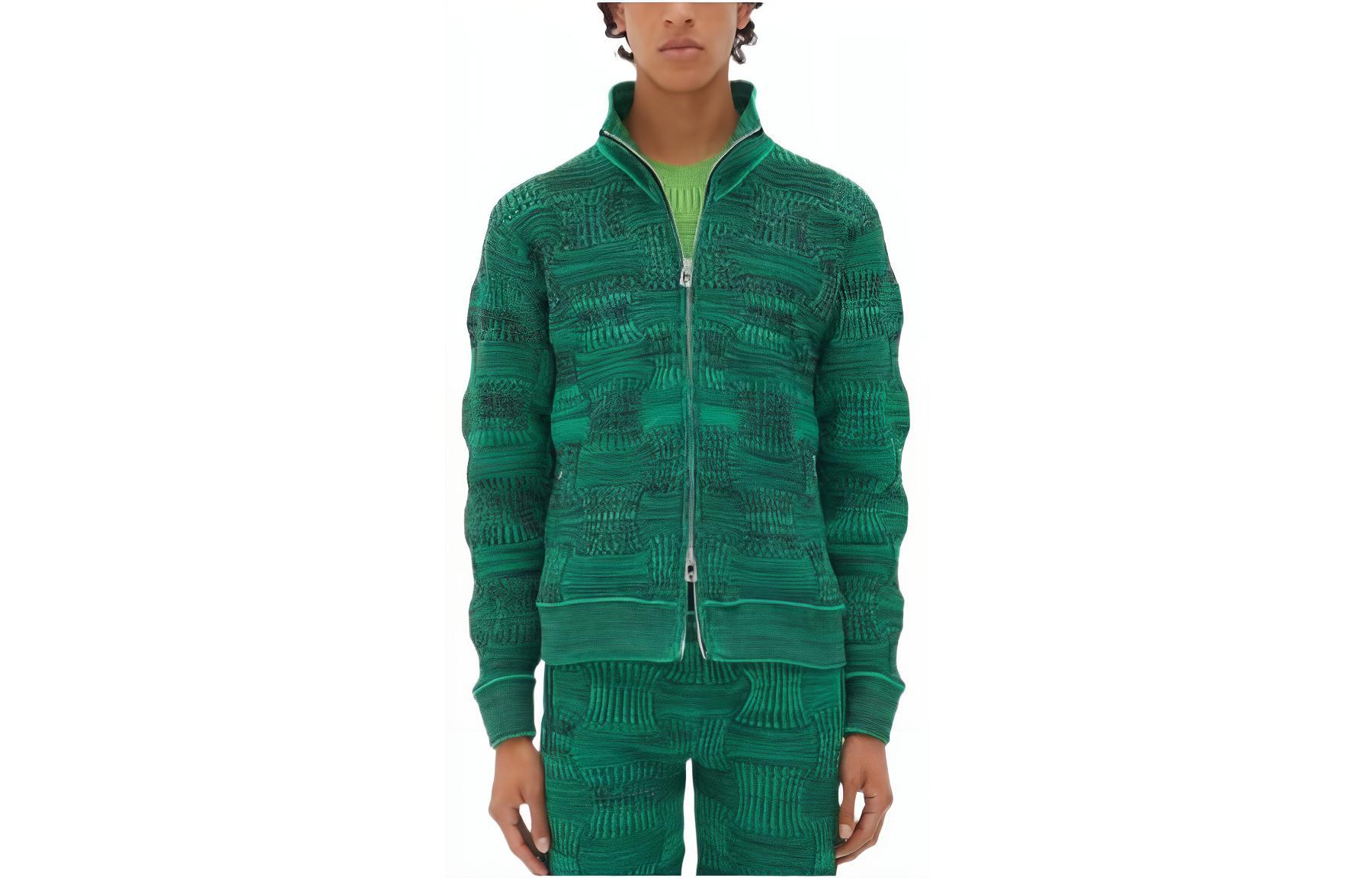 Bottega Veneta Green Ribbed Knit Woven Design Jacket 702630V21S01009