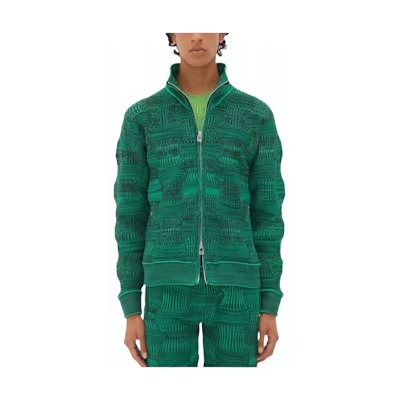 Bottega Veneta Green Ribbed Knit Woven Design Jacket 702630V21S01009