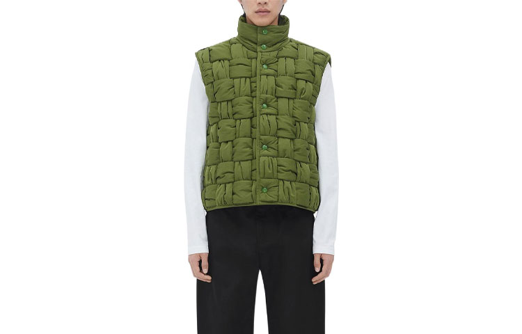 Bottega Veneta Green Solid Knit High Neck Button-Up Vest SS23 734249VF4K03052