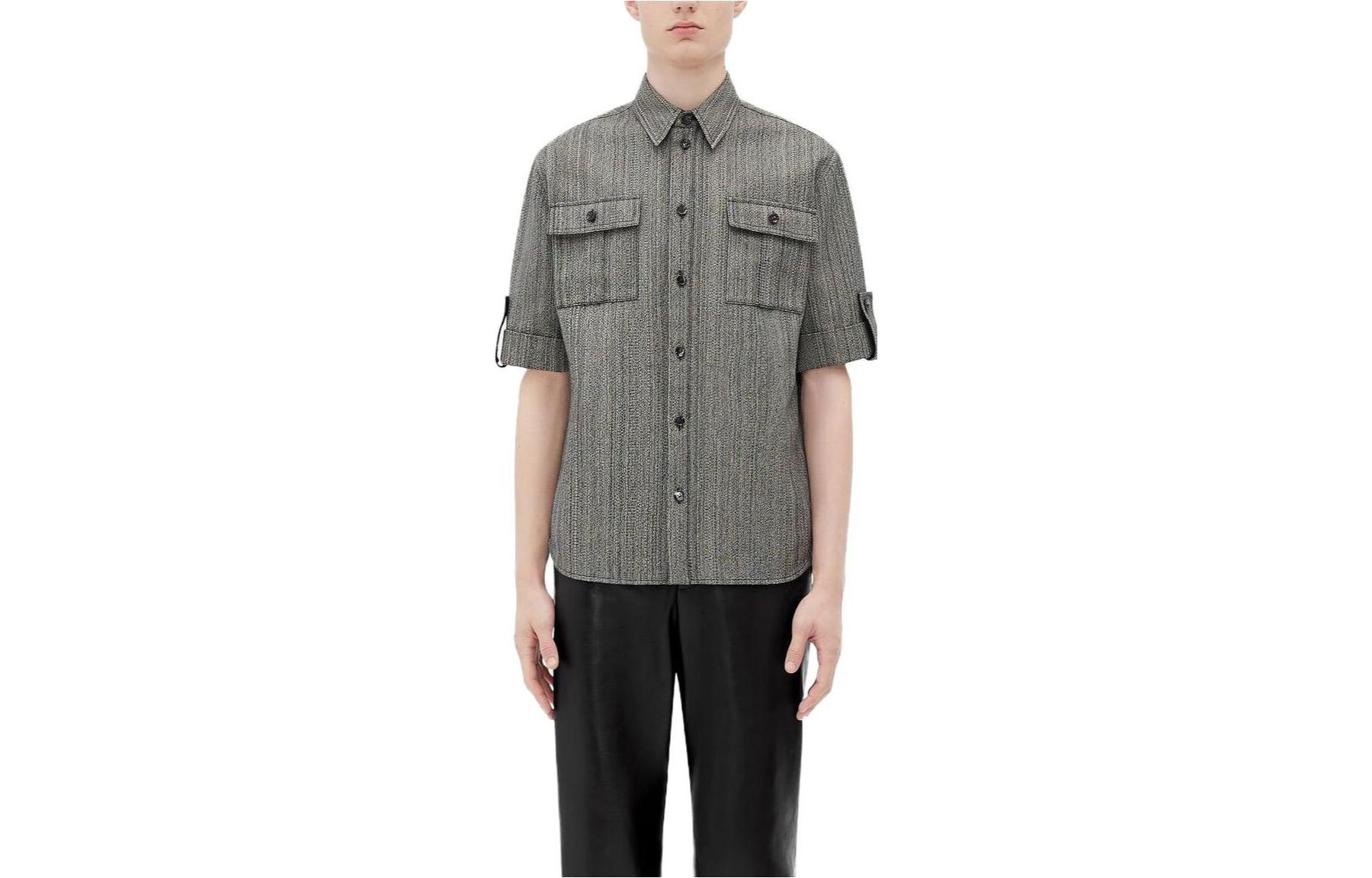 Bottega Veneta Grey SS23 Short Sleeve Shirt with Pockets and Collar 737027V2UC01205