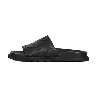 Bottega Veneta Intrecciato Leather Slides 'Black'