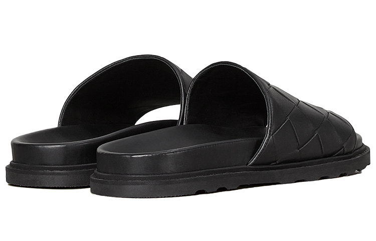 Shop 보테가 베네타 인트레치아토 가죽 슬라이드 (블랙) 578264VT0301000